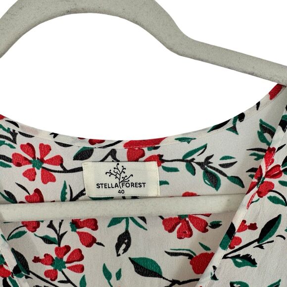 Stella Forest White Floral Blouse Sheer Button Front Womens FR 40 US Large - Picture 3 of 6